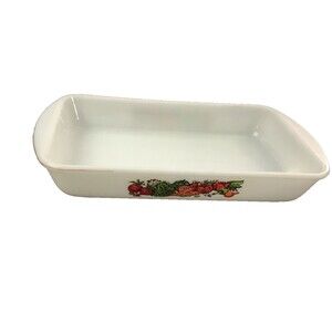 Vtg Glasbake Loaf Pan Casserole Dish J522 1.5 Qt. Nice Vegetable Pattern USA